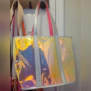 Barbie Pink Strap Clear Silver Tote Bag 2 in 1 Glitter tones NwoT